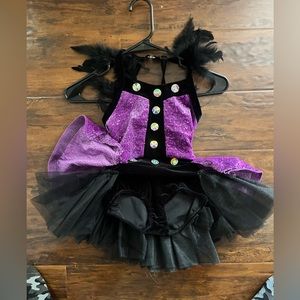 Girls dance costume black and purple with feathers